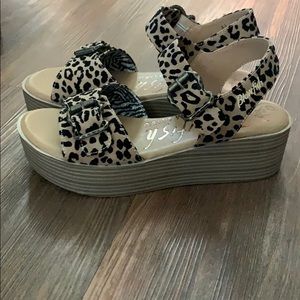 Leopard print platform sandals